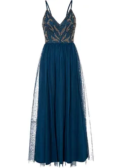 Kjole med  stropper og perlebroderi, bonprix