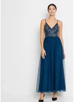 Kjole med  stropper og perlebroderi, bonprix