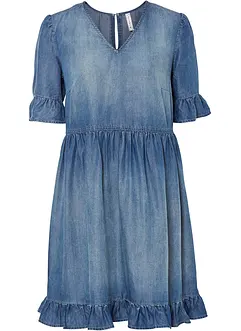 Jeanskjole med volanger av lyocell, bonprix