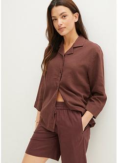 Bluse med reverskrage, med lin, bpc bonprix collection