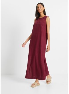 Maxi-kjole med lin, hullmønster i utringningen og splitt i siden, bpc bonprix collection