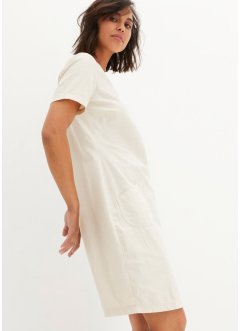 Knelang kjole med bærekraftig lin og V-hals, kort arm, bpc bonprix collection