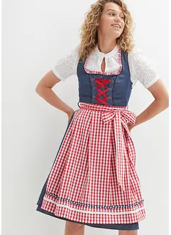 Dirndl med jeans-look og forkle, knelang (2-delt sett), bonprix