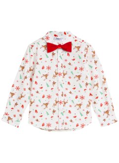Langermet skjorte med julemotiv og sløyfe til barn (2-delt sett), Slim Fit, bpc bonprix collection