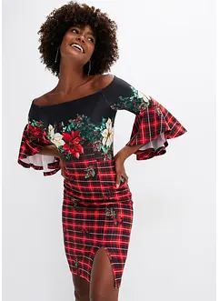 Kjole i formstabilt scuba-materiale med singoalla-utringing og julemotiv, bonprix