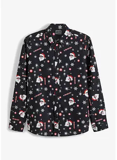 Langermet skjorte i 100% bomull med juleprint, Slim Fit, bonprix