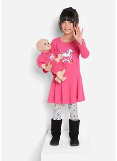 Jerseykjole+leggings med dukkekjole (3-delt sett), bonprix