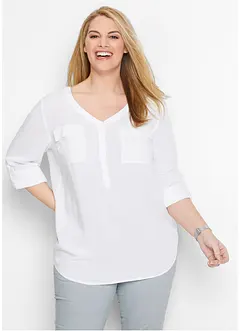 Langermet bluse i lett viskose med V-hals, bonprix