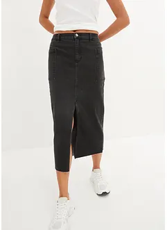 Jeansskjørt med splitt, midi, bonprix