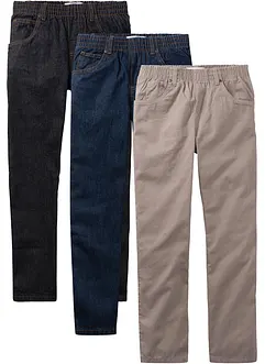 Regular Fit-pull on-bukse i ren bomull, Straight (3-pk), bonprix