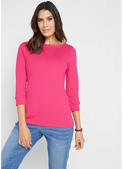 Ribbet stretch-topp med båthals, bonprix