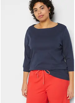 Ribbet stretch-topp med båthals, bonprix