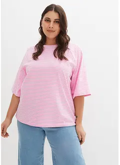 Stripet T-skjorte med raglanermer, rund hals, bonprix