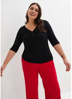 Ribbet topp med V-utringning, halvlang arm, bonprix