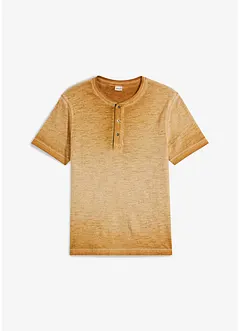 Henley T-skjorte av økologisk bomull med vasket look, kort arm, bonprix