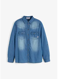Jeansbluse med trykknapper, lang arm, bonprix