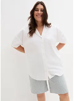 Ledig oversized bluse med lin, kort arm, bonprix