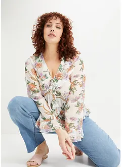 Bluse med print og volanger, bonprix
