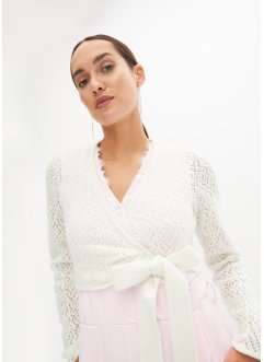 Kort strikket jakke med omslag og blondeinnfelling, BODYFLIRT boutique