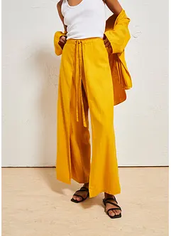 Bukse i luftig linmiks med vide ben, bonprix