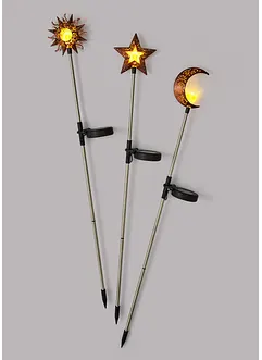 Solcelledrevet hagedekor sol, måne, stjerner (3-delt sett), bonprix