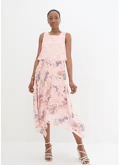 Chiffon-kjole med fin blonde, bonprix