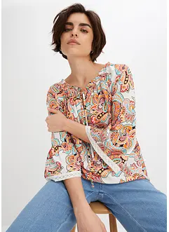 Bluse med print og blonde, bonprix