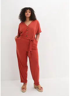 Jumpsuit i struktur-jersey  med knytebelte, ankellang, bpc bonprix collection