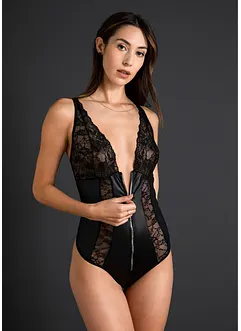 Stringbody ouvert i wetlook med glidelås, VENUS