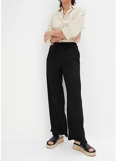 High Waist-bukse av struktur-jersey med elastisk linning og knying, bonprix