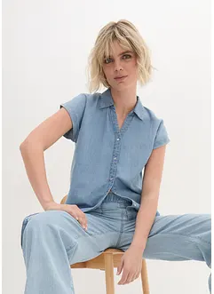 Kortermet jeansbluse med lin, bonprix