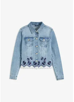 Jeansjakke med broderi og blonde, bonprix