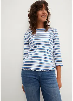 Ribbet topp med bølgekant, 3/4-lang arm, bonprix