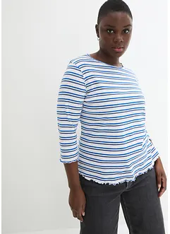 Ribbet topp med bølgekant, 3/4-lang arm, bonprix