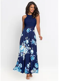 Maxikjole med blomsterprint og blonde, bonprix