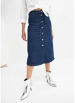 Midi-jeansskjørt med knappestolpe, bonprix