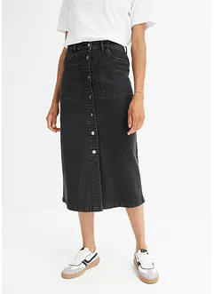 Midi-jeansskjørt med knappestolpe, bonprix