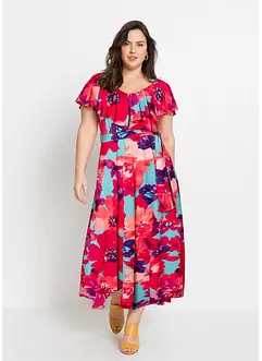 Maxikjole med volang og belte, bonprix