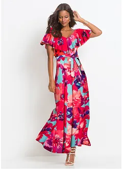 Maxikjole med volang og belte, bonprix