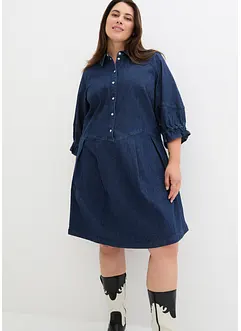 Kort jeanskjole med A-fasong og 3/4-lange puffermer, bonprix
