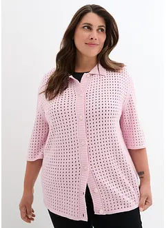 Strikket cardigan med hullmønster og polokrage, halvlang arm, bonprix