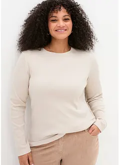 Ribbet langermet topp av ren bomull, bonprix