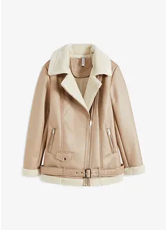 Lang Shearling-jakke med fuskepels, bonprix