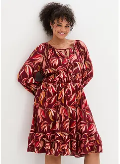 Vevd viskosekjole med smock-linning, knelang, bonprix