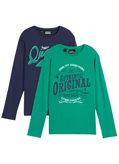 Langermet shirt av økologisk bomull for barn (2-pack), bonprix