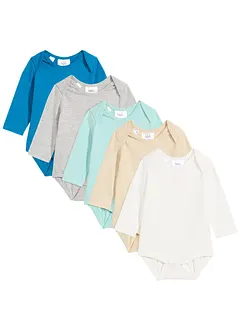 Langermet body av økologisk bomull for baby (5-pack), bonprix