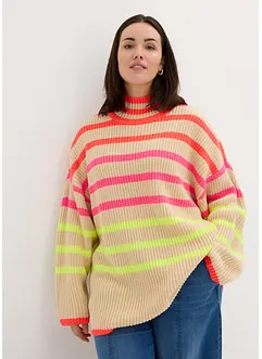 Oversized genser med neonstriper, bonprix