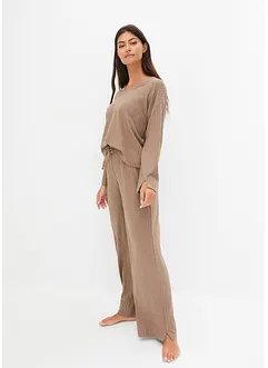 Mykt ribbet loungewear kosedress med vide ben, bonprix