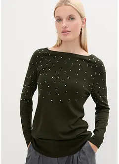 Lang genser med glitterstener, bonprix