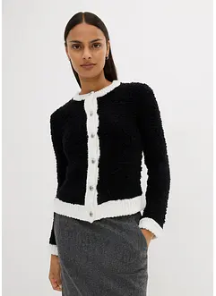 Kort bouclé-cardigan i ull, bonprix